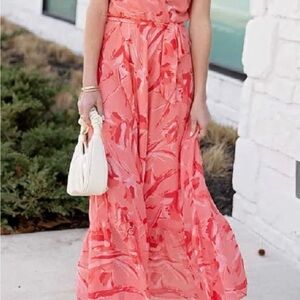 Gibson Look Flutter Sleeve Flowy Maxi Dress in a pink-size small NWT